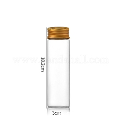 Botellas de vidrio transparente contenedores de abalorios, tubos de almacenamiento de cuentas con tapa de rosca y tapa de aluminio, columna, dorado, 3x10 cm, capacidad: 50ml (1.69fl. oz)