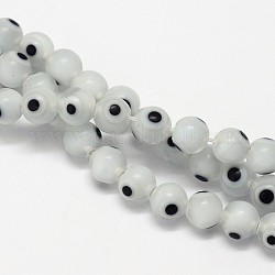Hechos a mano de cristal de murano mal ojo hebras de perlas redondas, blanco floral, 10mm, agujero: 1 mm, aproximamente 39 pcs / cadena, 14.96 pulgada