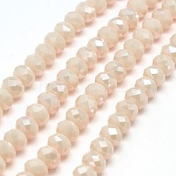 Rondelles de perles de verre de cristal opaque de couleur solide opaque, facette, de couleur plaquée ab , peachpuff, 10x7mm, Trou: 1mm, Environ 70 pcs/chapelet, 20 pouce
