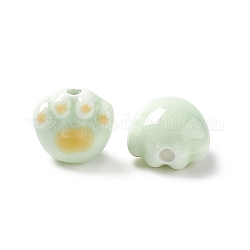 Abalorios de la porcelana hecha a mano impresos, huellas de gato, aguamarina, 12x12x9mm, agujero: 2 mm