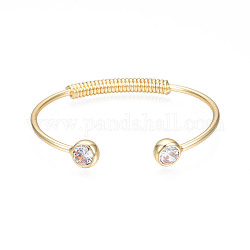 Brazalete abierto redondo plano con circonita cúbica transparente, joyas de aleación para mujer, sin plomo y cadmio, dorado, diámetro interior: 2x2-1/2 pulgada (5x6.5 cm)