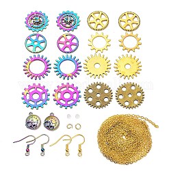 DIY Gear Dangle Earring Making Kits, Including Alloy Pendants & Links Connectors, Brass Cable Chains, Iron & 201 Stainless Steel Earring Hooks, Mixed Color