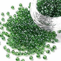 Glass Seed Beads, Trans. Colours Lustered, Round, Dark Green, 3mm, Hole: 1mm, about 1111pcs/50g, 50g/bag, 18bags/2pounds