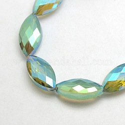 Chapelets de perles de cristal d'oeil de cheval en verre, facette, couleur arc-en-plaqué, vert de mer, 25x12x8mm, Trou: 1mm, Environ 30 pcs/chapelet, 29.5 pouce