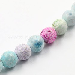 Dyed Natural Fire Crackle Agate Faceted Round Bead Strands, Colorful, 6mm, Hole: 1mm, about 66pcs/strand, 15.2 inch