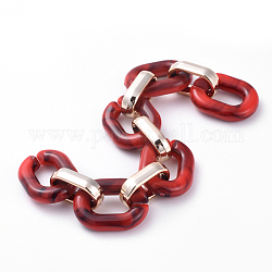 Imitation Gemstone Style Acrylic Handmade Cable Chains, with Rose Gold Plated CCB Plastic Linking Ring, Oval, Dark Red, 39.37 inch(100cm), Link: 23.5x17.5x4.5mm and 18.5x11.5x4.5mm, 1m/strand