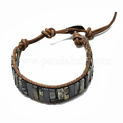 Bracelets en cuir de vachette, avec des perles d'agate dendritique naturelle rectangle et des alliages, 9~11 pouce (23~28 cm)