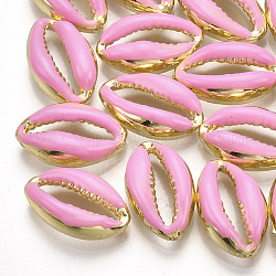Perles d'émail en alliage, forme de cauris, or clair, rose chaud, 16.5x10x4.5mm, Trou: 1.2mm
