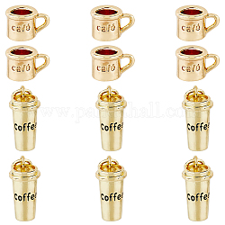 Dicosmetic 12 pz 2 stili pendenti tazza mini ciondoli tazza di caffè ciondoli parola caffè ciondoli dorati 3d tazza di caffè 18k ottone placcato oro ciondoli caffè per la produzione di gioielli artigianali