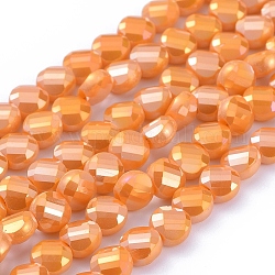 Chapelets de perles en verre électroplaqué, facette, plat rond, plein arc-en-plaqué, orange foncé, 6x4mm, Trou: 1.2mm, Environ 100 pcs/chapelet, 23.23 pouce (59 cm)