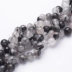 Naturale nero rutilato perle di quarzo fili, tondo, 8mm, Foro: 1 mm, 23 pcs / Filo, 8 pollice