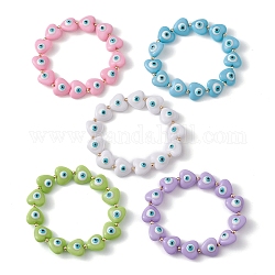Harzherz mit Stretch-Armbändern aus Perlen mit bösem Blick, Mischfarbe, Innendurchmesser: 2 Zoll (5.2~5.4 cm)