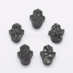 Hamsa Hand Druzy Crystal Beads, Electroplate Natural Druzy Crystal Beads, Black Plated, 13x10.5x4.5~5mm, Hole: 1mm