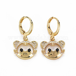 Chinese Zodiac Tiger Cubic Zirconia Dangle Leverback Earrings for Women, Nickel Free, Real 18K Gold Plated, 27.5mm, Pin: 1mm