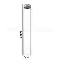 Bottiglie di vetro trasparente contenitori di perline, tubi per la conservazione delle perle con tappo a vite e tappo in alluminio, colonna, argento, 3x20cm, capacità: 110 ml (3.72 fl. oz)