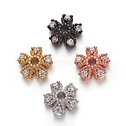 Brass Micro Pave Cubic Zirconia Bead Cap, 5-Petal, Flower, Clear, Mixed Color, 8x8x3mm, Hole: 1.4mm