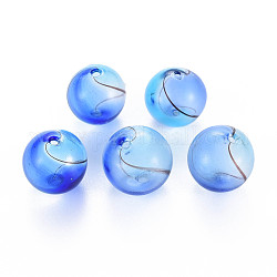 Transparent Handmade Blown Glass Globe Beads, Round, Dodger Blue, 12.5~14mm, Hole: 1~2mm