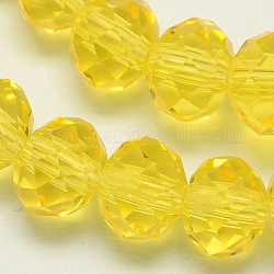 Hecho a mano imitar cristal austriaco facetado rondelle cuentas de vidrio, amarillo, 12x8mm, agujero: 1 mm, aproximamente 72 pcs / cadena
