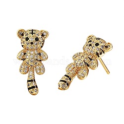 Boucles d'oreilles tigre zodiaque chinois zircone cubique, boucles d'oreilles en laiton pour femmes, or, 20x10mm, pin: 0.8 mm