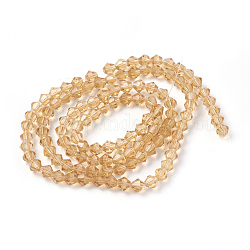 Perlas de cristal de imitación de hebra, facetados, cono, vara de oro, 4x4mm, agujero: 0.8 mm, aproximamente 100~110 pcs / cadena, 13.7~15.7 pulgada (35~40 cm)