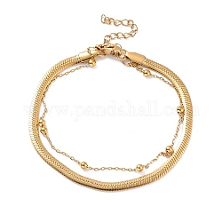 304 Stainless Steel Multi-strand Bracelet, Herringbone & Satellite Chain Double Layer Bracelet for Women, Golden, 7-1/2 inch(19cm)