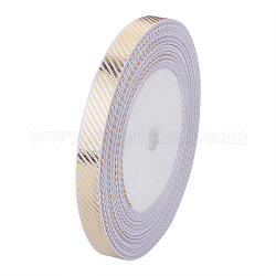Polyester Satinband, mit einseitiger goldener Heißprägung, Streifenmuster, weiß, 10 mm, 22.5 m / Rolle