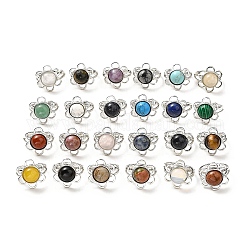 Natural & Synthetic Gemstone Adjustable Rings, Platinum Tone Flower Brass Rings for Women, Cadmium Free & Lead Free, US Size 7 3/4(17.9mm), 3~7mm