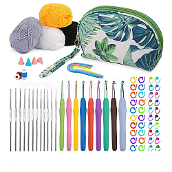 Le sac de rangement pour kits de tricot bricolage pour débutants comprend des crochets, fil de polyester, aiguille au crochet, marqueurs de point, colorées, emballage: 22x13.5x7.5cm