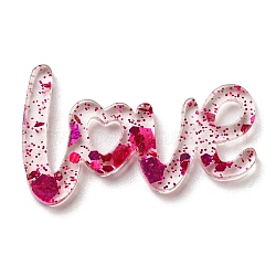 Cabochons de acrílico transparente, con la lentejuela, la palabra amor, de color rosa oscuro, 14.5x24x2mm