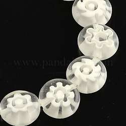 Hilos de abalorios de vidrio millefiori artesanal, plano y redondo, blanco, 10x4mm, agujero: 1.2 mm, aproximamente 40 pcs / cadena, 14.9 pulgada