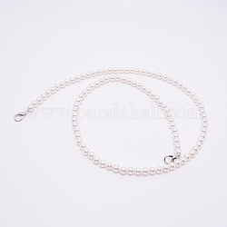 White Acrylic Round Beads Bag Handles, with Zinc Alloy Lobster Clasps and Steel Wire, for Bag Replacement Accessories, Platinum, 100cm
