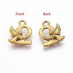 Tibetan Style Alloy Pendants, Number 2 with Angel, Cadmium Free & Nickel Free & Lead Free, Antique Golden, 14.5x12x3mm, Hole: 2mm