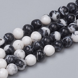 Brins de perles de jaspe zèbre imitation pierres précieuses naturelles, ronde, 6mm, Trou: 1mm, Environ 63 pcs/chapelet, 14.96 pouce (38 cm)