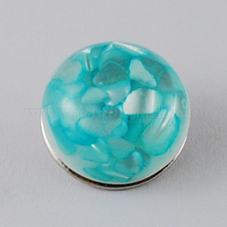 Boutons de bijoux en laiton, avec des perles de résine, plat rond, platine, turquoise foncé, 18x11~13mm, Bouton: 5 mm