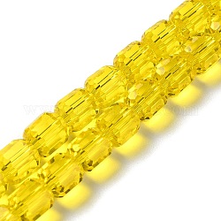 Glass Beads Strands, Faceted Barrel, Yellow, 7x6mm, Hole: 1mm, about 78~79pcs/strand, 21.26~21.46 inch(54~54.5cm)