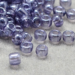 Perline di semi di vetro rotonde di grado 8/0, colori trasparenti lustered, lilla, 8/0, 3x2mm, Foro: 1 mm, circa 10000pcs/libbra