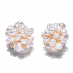 Perles de culture d'eau douce naturelles rondes, perles de boule à la main, blanc crème, 12~15mm, Trou: 1.2~1.8mm