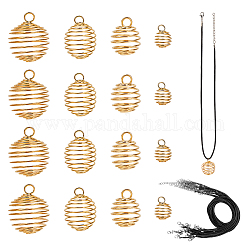 Kits de colliers de pendentifs de fil de bricolage, y compris les pendentifs en fil de fer creux et les fabrications de colliers en similicuir, or, 17