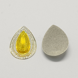Teardrop Resin Cabochons, Silver Bottom Plated, Gold, 30x20x5mm, about 300pcs/bag