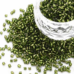 Glass Bugle Beads, Silver Lined, Olive Drab, 1.8~2.2x1.8~2mm, Hole: 0.8~0.9mm, about 15000pcs/pound
