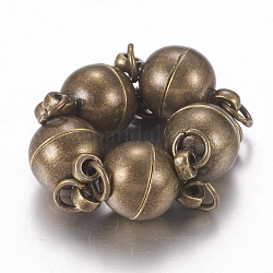 Fermoirs magnétiques en laiton avec passants, avec anneaux ouverts, sans nickel, ronde, bronze antique, 14x8mm, Trou: 2mm