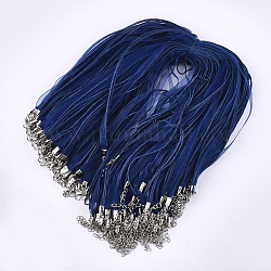 Gewachste Schnur- und Organza-Band-Halskette, mit Eisenklammern Karabiner, Platin Farbe, dunkelblau, 17.6 Zoll ~ 17.8 Zoll (45~455 cm), 7 mm