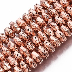 Fili di perle di roccia lavica naturale elettrodeposta, esagono, accidentato, placcato oro rosa, 6.5x7.5x4mm, Foro: 1.2 mm, circa 105pcs/filo, 15.75 pollice ~ 15.94 pollici (40 cm ~ 40.5 cm)