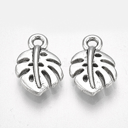 Tibetan Style Alloy Pendants, Tropical Leaf Charms, Cadmium Free & Lead Free, Monstera Leaf, Antique Silver, 14x9.5x3mm, Hole: 1.6mm, about 1295pcs/1000g