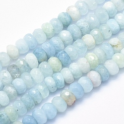Chapelets de perles en aigue-marine naturelle, grade AB +, facette, rondelle, 6x4mm, Trou: 0.8mm, Environ 98 pcs/chapelet, 15.5 pouce