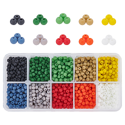 6/0 colores esmerilados y cuentas de semillas de vidrio transparente, redondo, color mezclado, 4x3mm, agujero: 1 mm, 10 colores, 200~250 piezas / color, 2000~2500 unidades / caja