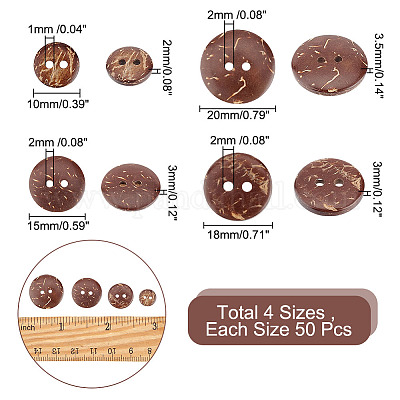 Wholesale ARRICRAFT 200Pcs 4 Style 2-Hole Flat Round Coconut Buttons 