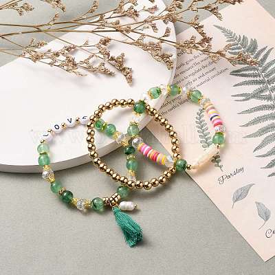 Edelstein mehrschichtige Stretch-Perlen-Armbänder Sets&nbsp;BJEW-JB05756-03-1