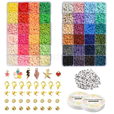 12 Strands Yellow Clay Beads Kit for Bracelet Making 6mm Flat Polymer Clay  Heishi Beads Disc Flat Beads kit for Surfer Bracelets Necklace Making Kit