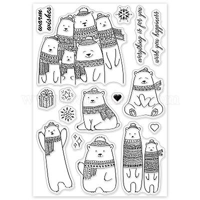 Bear Snow Clear Stamps for Card Making and Photo Album Decorations,  Snowflake Silicone Stamps Greeting Words Transparent Rubber Stamps Seal for  DIY